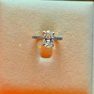 Solid 14k gold 2ct E VVS2 lab oval diamond ring with side and Hidden halo lab di